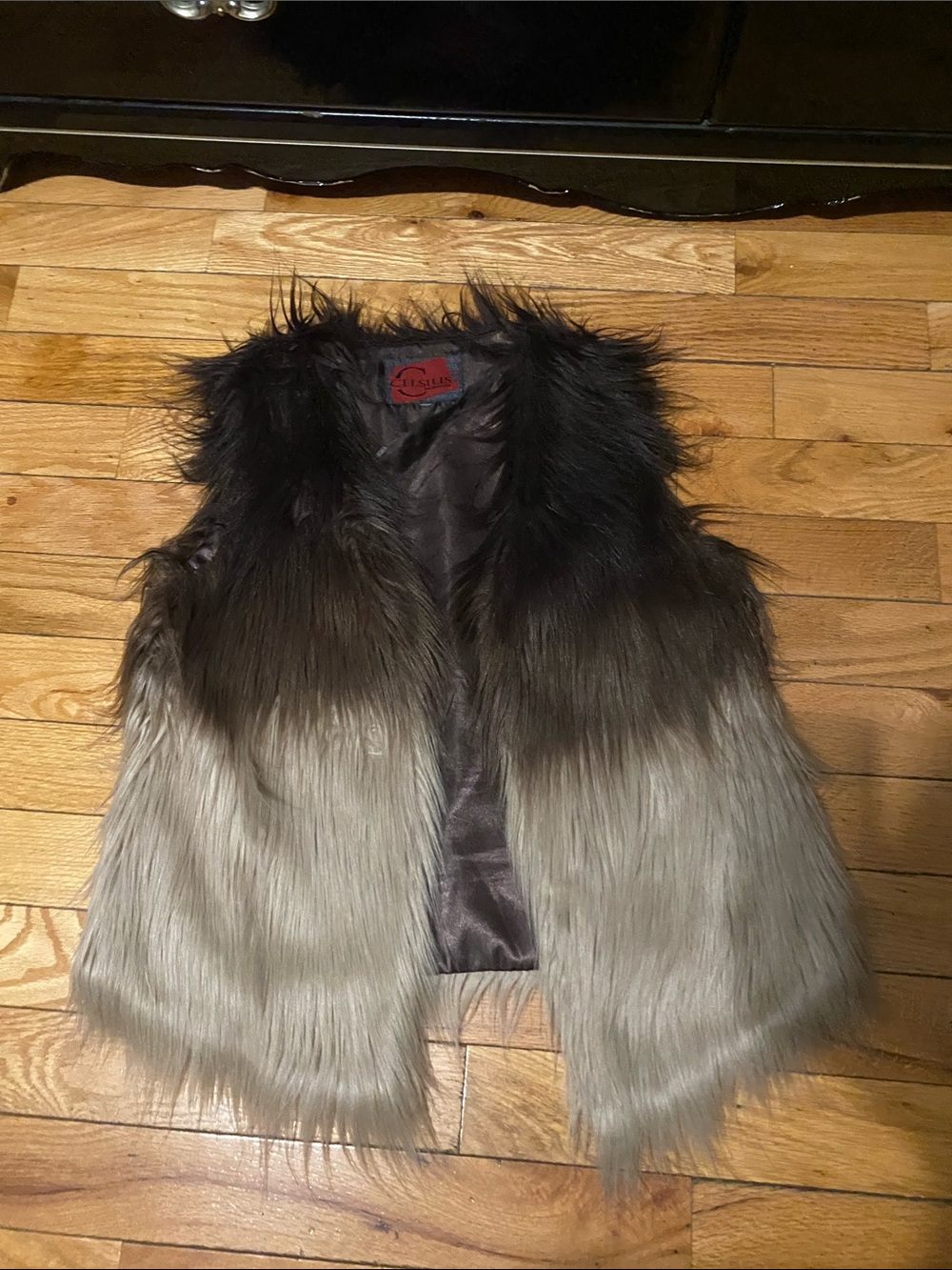 Faux Fur Ombre Vest in Brown to Gray